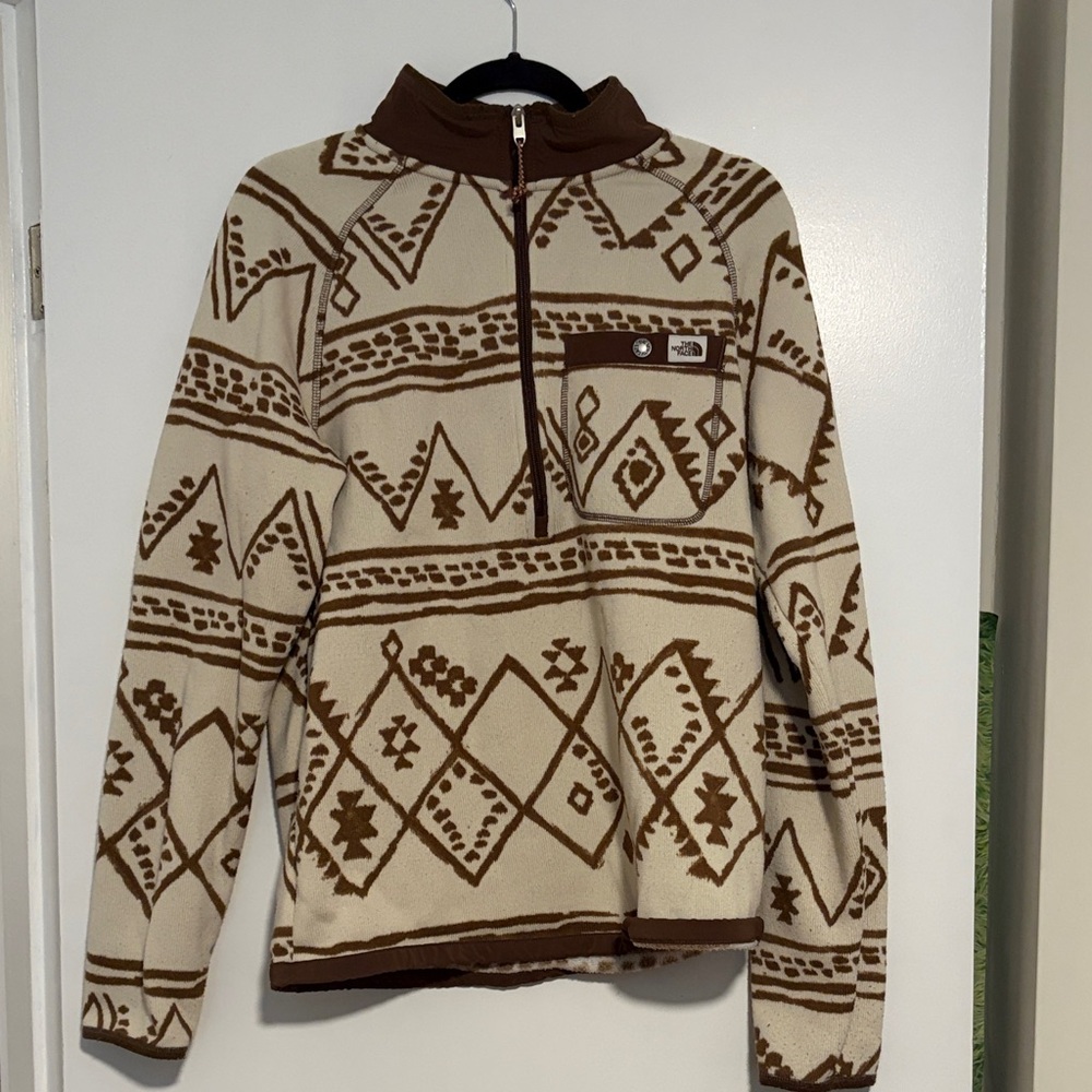The North Face Men's Cream and Brown Geometric Zip-Up Sweater
